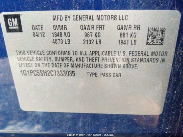 Photo 8 VIN: 1G1PC5SH2C7333035 - CHEVROLET CRUZE 