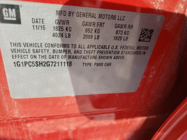 Photo 9 VIN: 1G1PC5SH2G7211118 - CHEVROLET CRUZE LIMI 