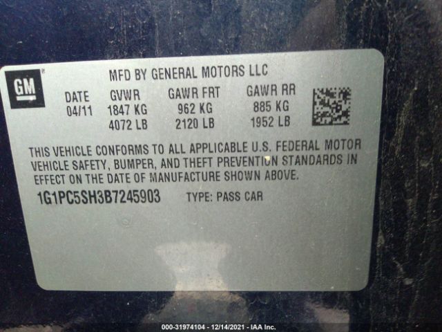 Photo 8 VIN: 1G1PC5SH3B7245903 - CHEVROLET CRUZE 