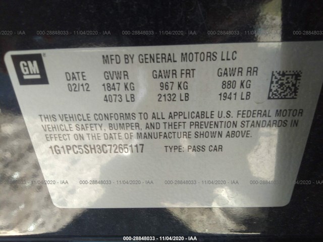 Photo 8 VIN: 1G1PC5SH3C7265117 - CHEVROLET CRUZE 