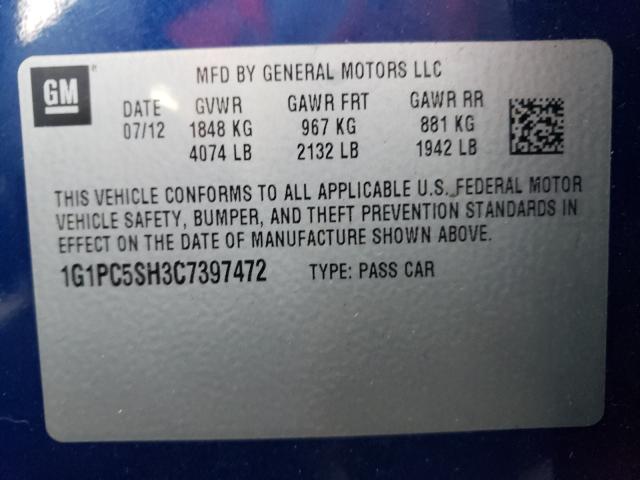 Photo 9 VIN: 1G1PC5SH3C7397472 - CHEVROLET CRUZE LS 