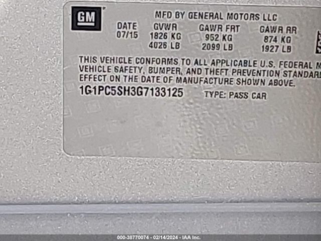 Photo 8 VIN: 1G1PC5SH3G7133125 - CHEVROLET CRUZE LIMITED 