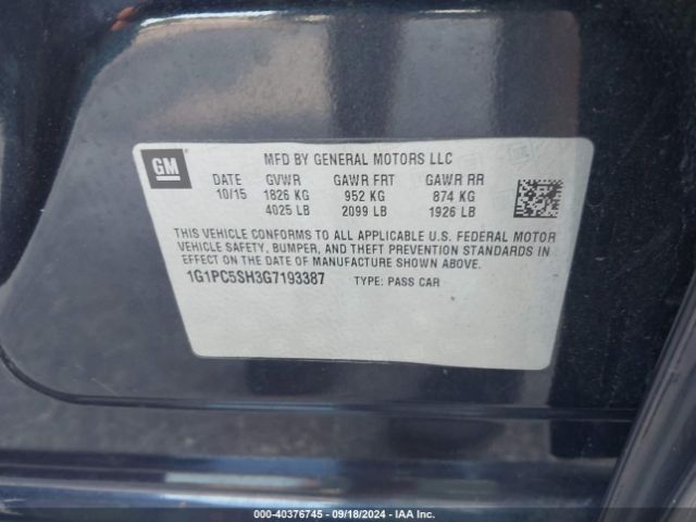 Photo 8 VIN: 1G1PC5SH3G7193387 - CHEVROLET CRUZE LIMITED 