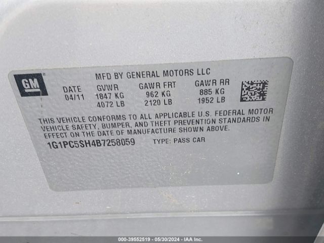 Photo 8 VIN: 1G1PC5SH4B7258059 - CHEVROLET CRUZE 