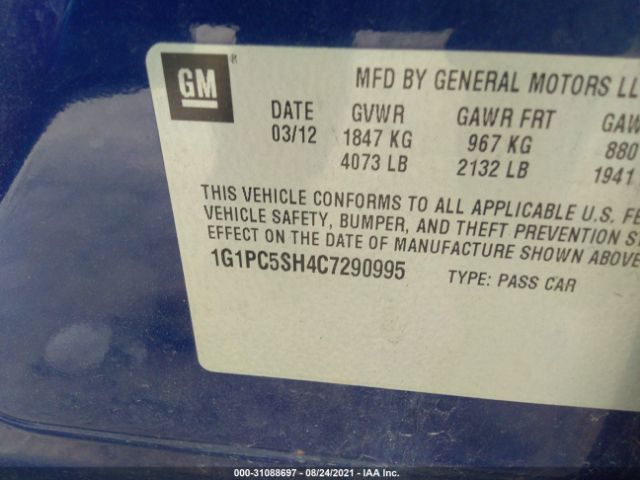 Photo 8 VIN: 1G1PC5SH4C7290995 - CHEVROLET CRUZE 