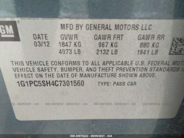 Photo 8 VIN: 1G1PC5SH4C7301560 - CHEVROLET CRUZE 