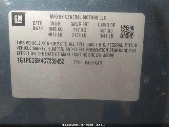 Photo 8 VIN: 1G1PC5SH4C7339452 - CHEVROLET CRUZE 