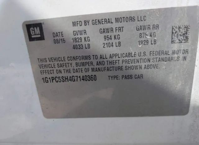 Photo 8 VIN: 1G1PC5SH4G7140360 - CHEVROLET CRUZE 