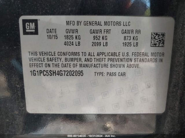 Photo 8 VIN: 1G1PC5SH4G7202095 - CHEVROLET CRUZE LIMITED 