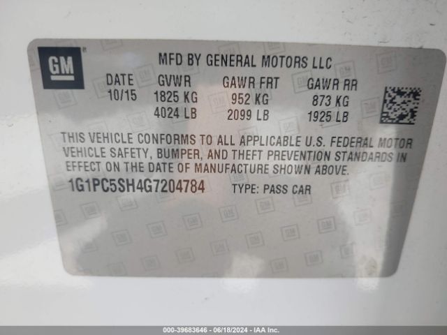 Photo 8 VIN: 1G1PC5SH4G7204784 - CHEVROLET CRUZE LIMITED 