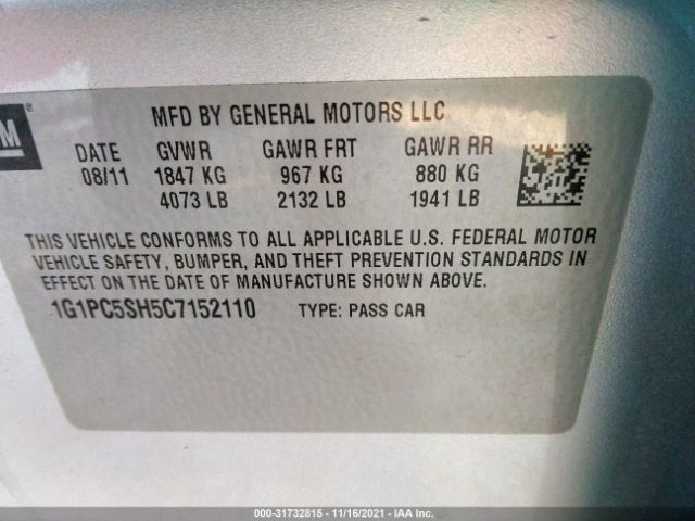 Photo 8 VIN: 1G1PC5SH5C7152110 - CHEVROLET CRUZE 