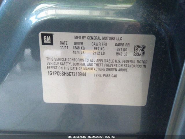 Photo 8 VIN: 1G1PC5SH5C7210944 - CHEVROLET CRUZE 