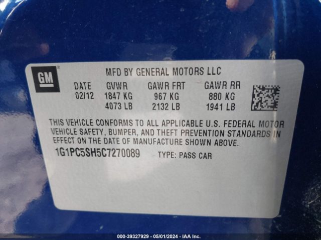 Photo 8 VIN: 1G1PC5SH5C7270089 - CHEVROLET CRUZE 