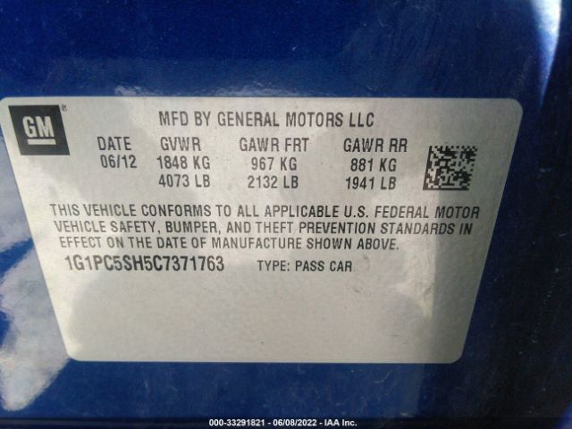 Photo 8 VIN: 1G1PC5SH5C7371763 - CHEVROLET CRUZE 