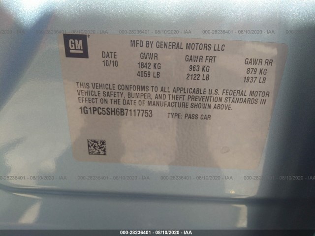 Photo 8 VIN: 1G1PC5SH6B7117753 - CHEVROLET CRUZE 