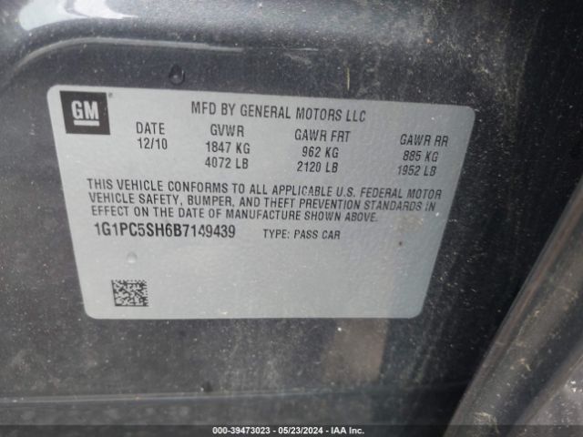 Photo 8 VIN: 1G1PC5SH6B7149439 - CHEVROLET CRUZE 