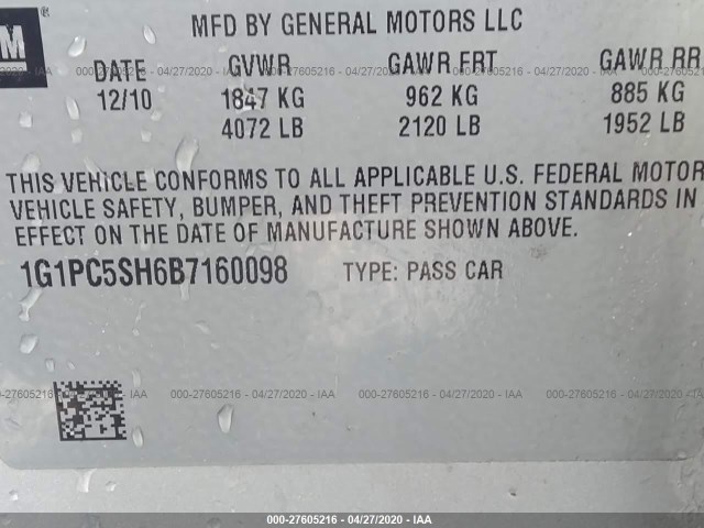 Photo 8 VIN: 1G1PC5SH6B7160098 - CHEVROLET CRUZE 