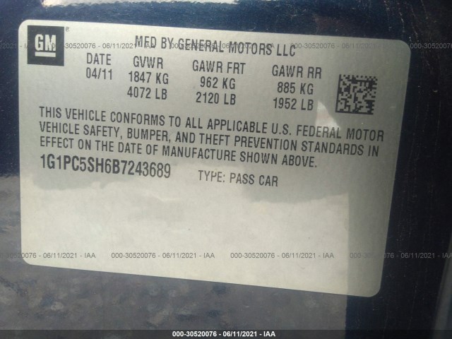 Photo 8 VIN: 1G1PC5SH6B7243689 - CHEVROLET CRUZE 