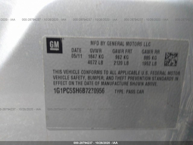 Photo 8 VIN: 1G1PC5SH6B7270956 - CHEVROLET CRUZE 