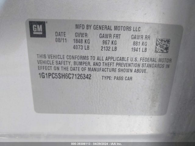 Photo 8 VIN: 1G1PC5SH6C7126342 - CHEVROLET CRUZE 