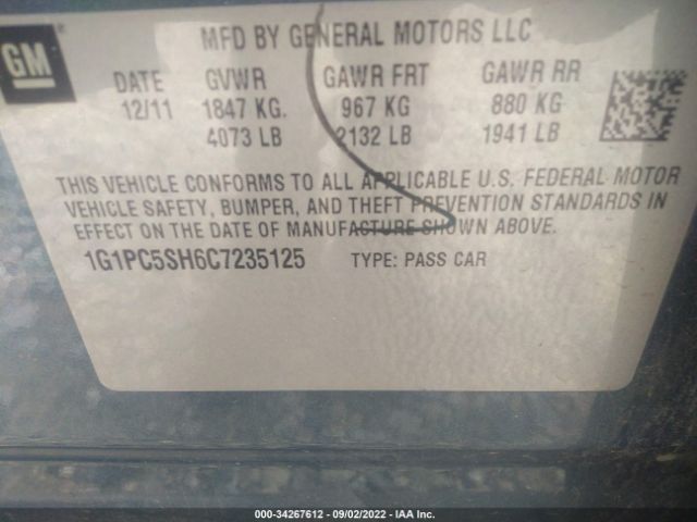 Photo 8 VIN: 1G1PC5SH6C7235125 - CHEVROLET CRUZE 