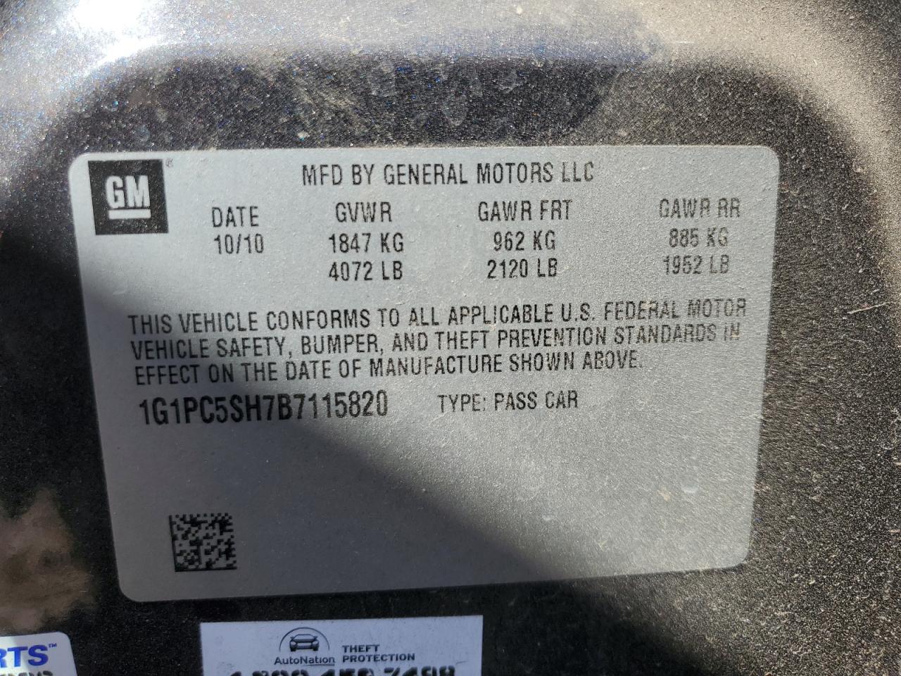 Photo 11 VIN: 1G1PC5SH7B7115820 - CHEVROLET CRUZE 