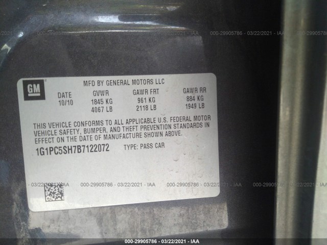 Photo 8 VIN: 1G1PC5SH7B7122072 - CHEVROLET CRUZE 