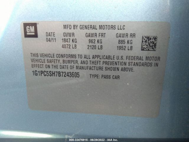 Photo 8 VIN: 1G1PC5SH7B7243605 - CHEVROLET CRUZE 