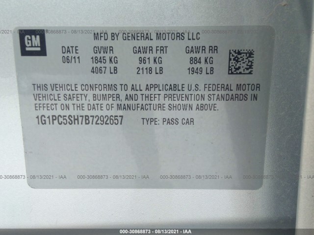 Photo 8 VIN: 1G1PC5SH7B7292657 - CHEVROLET CRUZE 