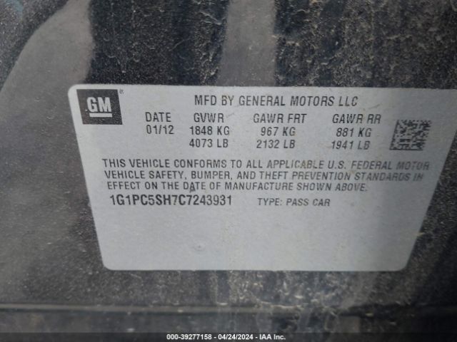 Photo 8 VIN: 1G1PC5SH7C7243931 - CHEVROLET CRUZE 