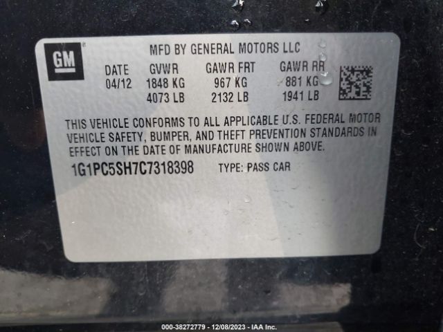 Photo 8 VIN: 1G1PC5SH7C7318398 - CHEVROLET CRUZE 