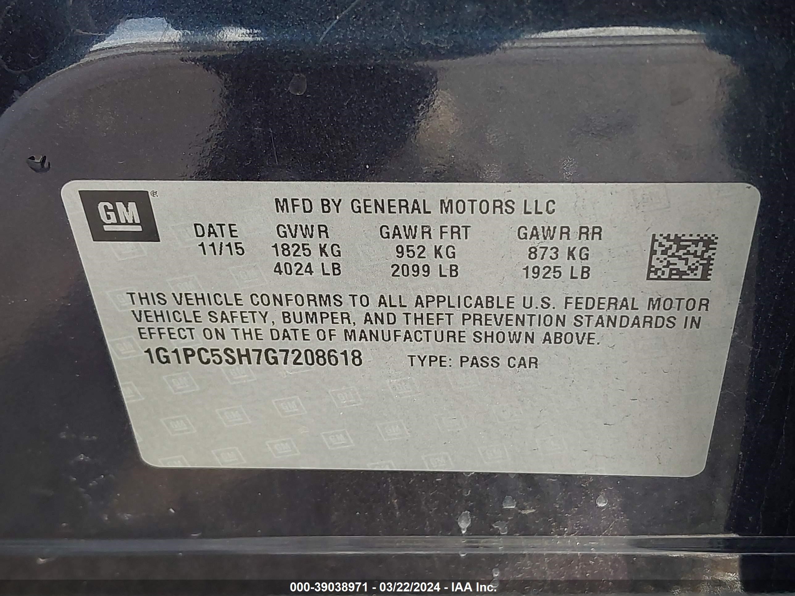 Photo 8 VIN: 1G1PC5SH7G7208618 - CHEVROLET CRUZE 