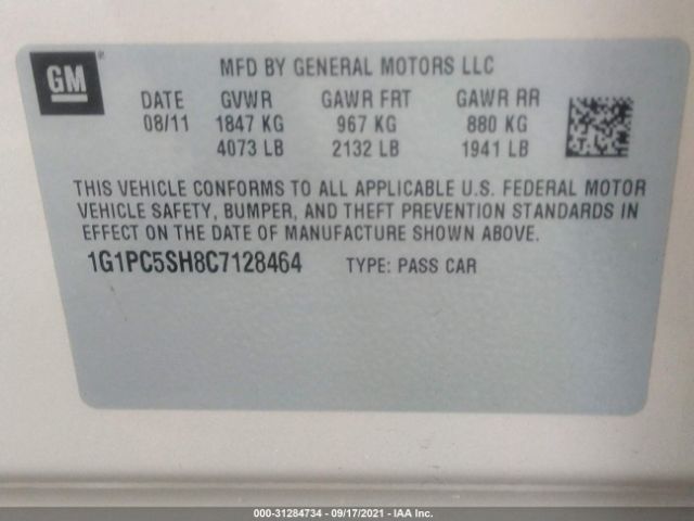 Photo 8 VIN: 1G1PC5SH8C7128464 - CHEVROLET CRUZE 