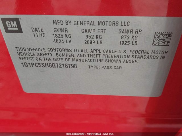 Photo 8 VIN: 1G1PC5SH8G7218798 - CHEVROLET CRUZE LIMITED 