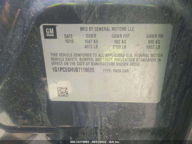 Photo 8 VIN: 1G1PC5SH9B7118685 - CHEVROLET CRUZE 