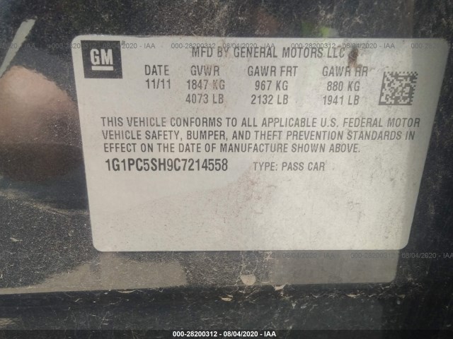 Photo 8 VIN: 1G1PC5SH9C7214558 - CHEVROLET CRUZE 