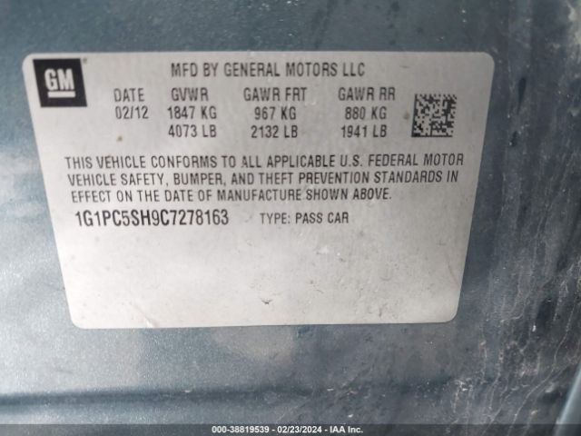 Photo 8 VIN: 1G1PC5SH9C7278163 - CHEVROLET CRUZE 