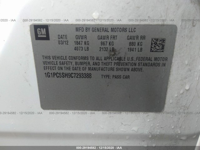 Photo 8 VIN: 1G1PC5SH9C7293388 - CHEVROLET CRUZE 