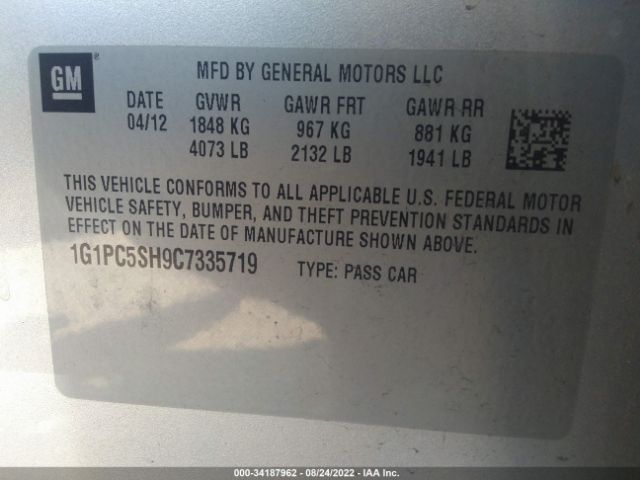 Photo 8 VIN: 1G1PC5SH9C7335719 - CHEVROLET CRUZE 