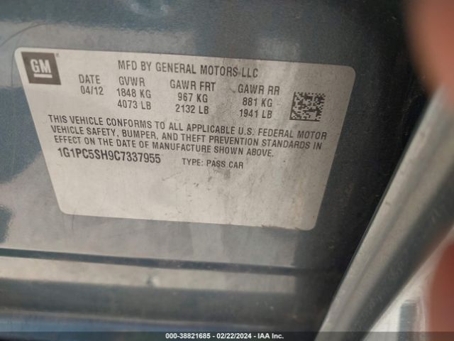 Photo 8 VIN: 1G1PC5SH9C7337955 - CHEVROLET CRUZE 