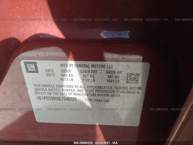 Photo 8 VIN: 1G1PC5SH9C7346025 - CHEVROLET CRUZE 