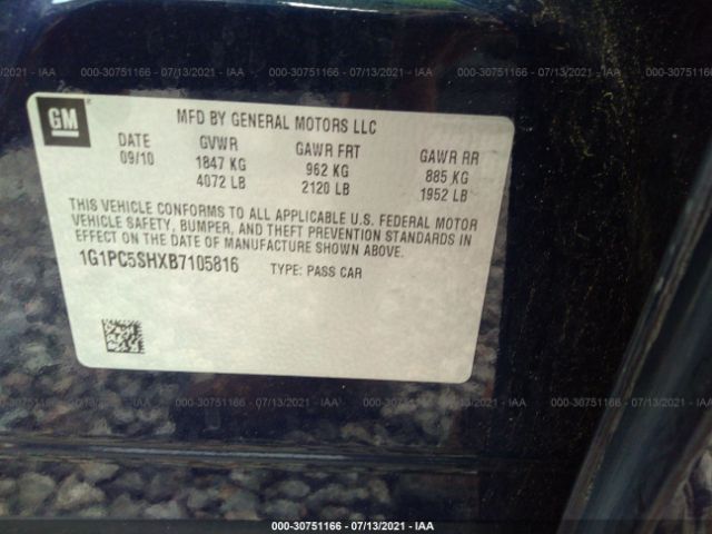 Photo 8 VIN: 1G1PC5SHXB7105816 - CHEVROLET CRUZE 