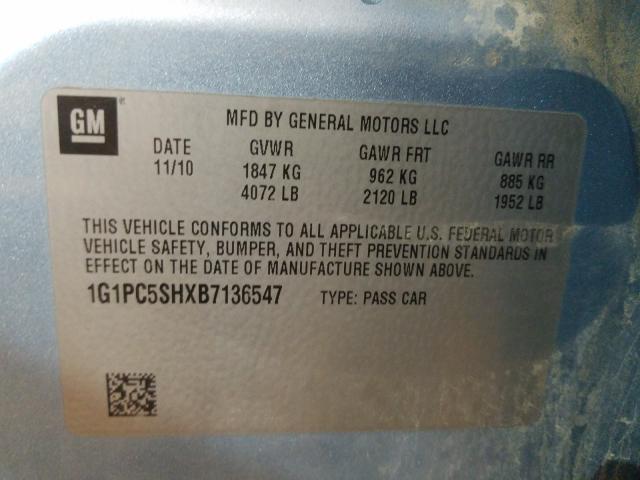 Photo 9 VIN: 1G1PC5SHXB7136547 - CHEVROLET CRUZE LS 