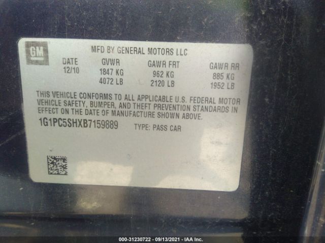 Photo 8 VIN: 1G1PC5SHXB7159889 - CHEVROLET CRUZE 