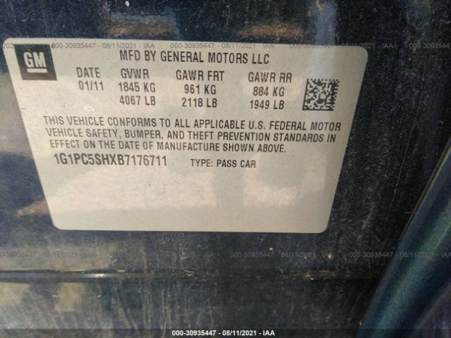 Photo 8 VIN: 1G1PC5SHXB7176711 - CHEVROLET CRUZE 