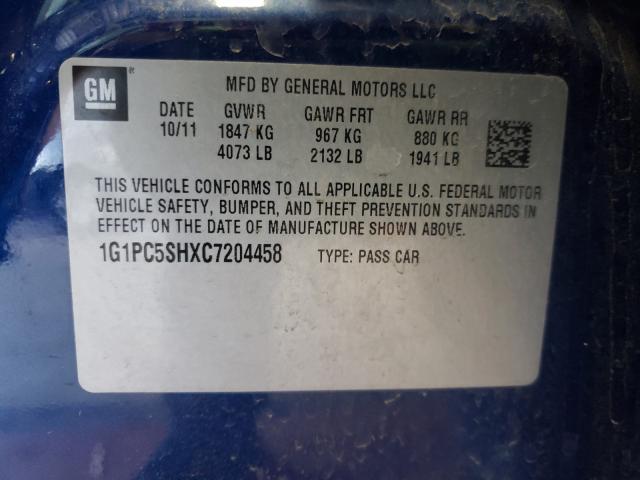 Photo 9 VIN: 1G1PC5SHXC7204458 - CHEVROLET CRUZE LS 