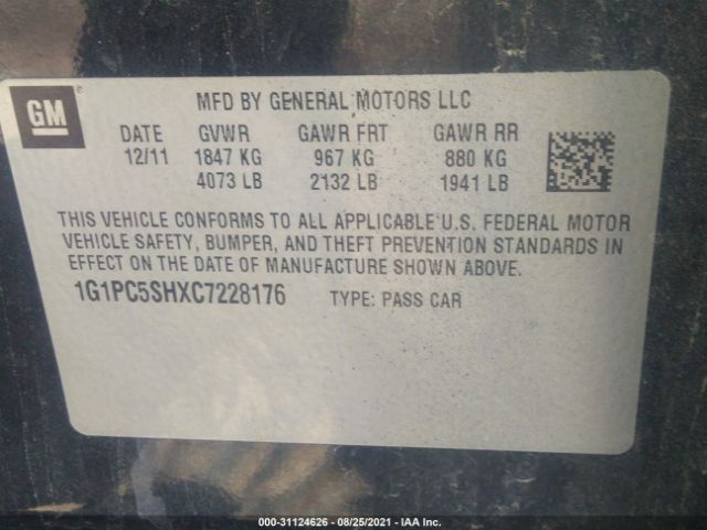 Photo 8 VIN: 1G1PC5SHXC7228176 - CHEVROLET CRUZE 