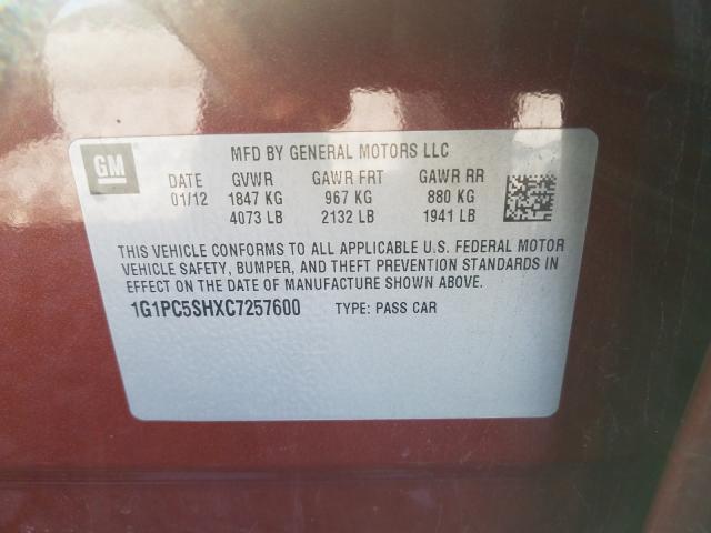 Photo 9 VIN: 1G1PC5SHXC7257600 - CHEVROLET CRUZE LS 