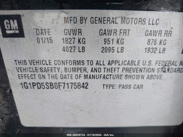 Photo 8 VIN: 1G1PD5SB0F7175842 - CHEVROLET CRUZE 