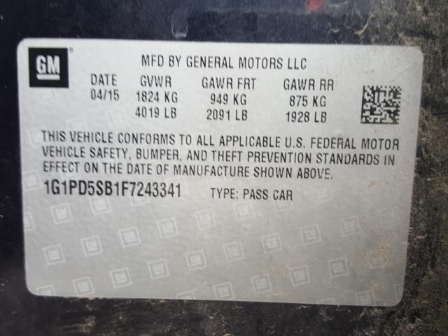 Photo 9 VIN: 1G1PD5SB1F7243341 - CHEVROLET CRUZE LT 